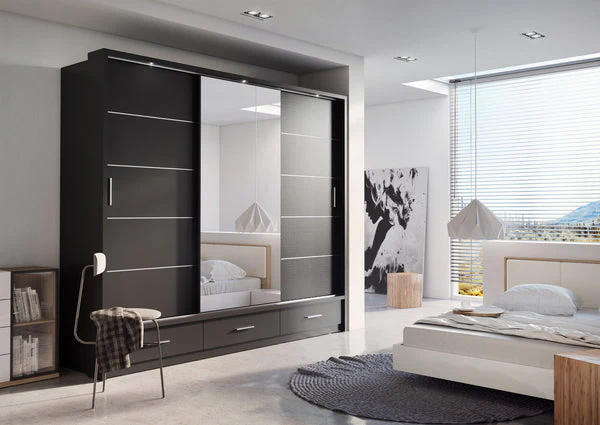 High Gloss Sliding Door Wardrobe & Wardrobe & Drawers - Image 2