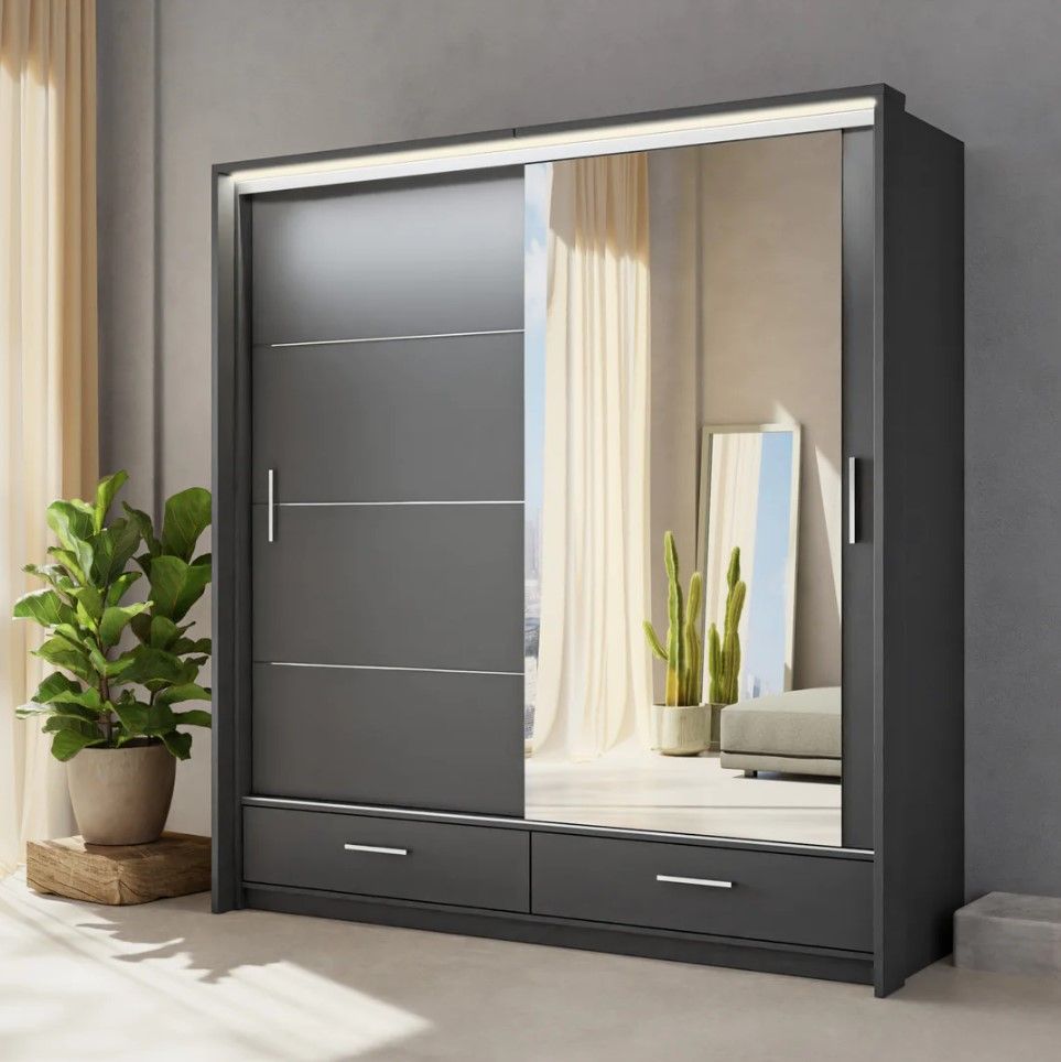 High Gloss Sliding Door Wardrobe & Wardrobe & Drawers